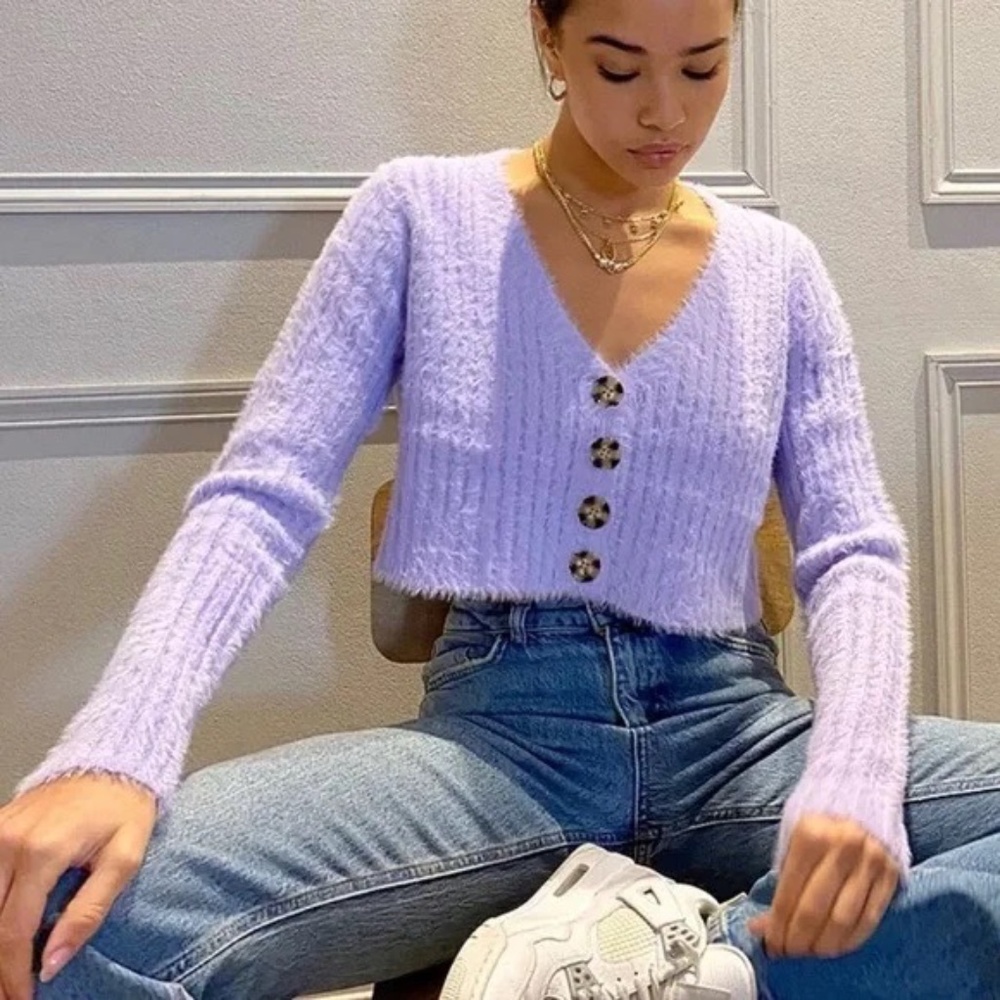 Urban Outfitters Rochelle Fuzzy Cropped Cardigan